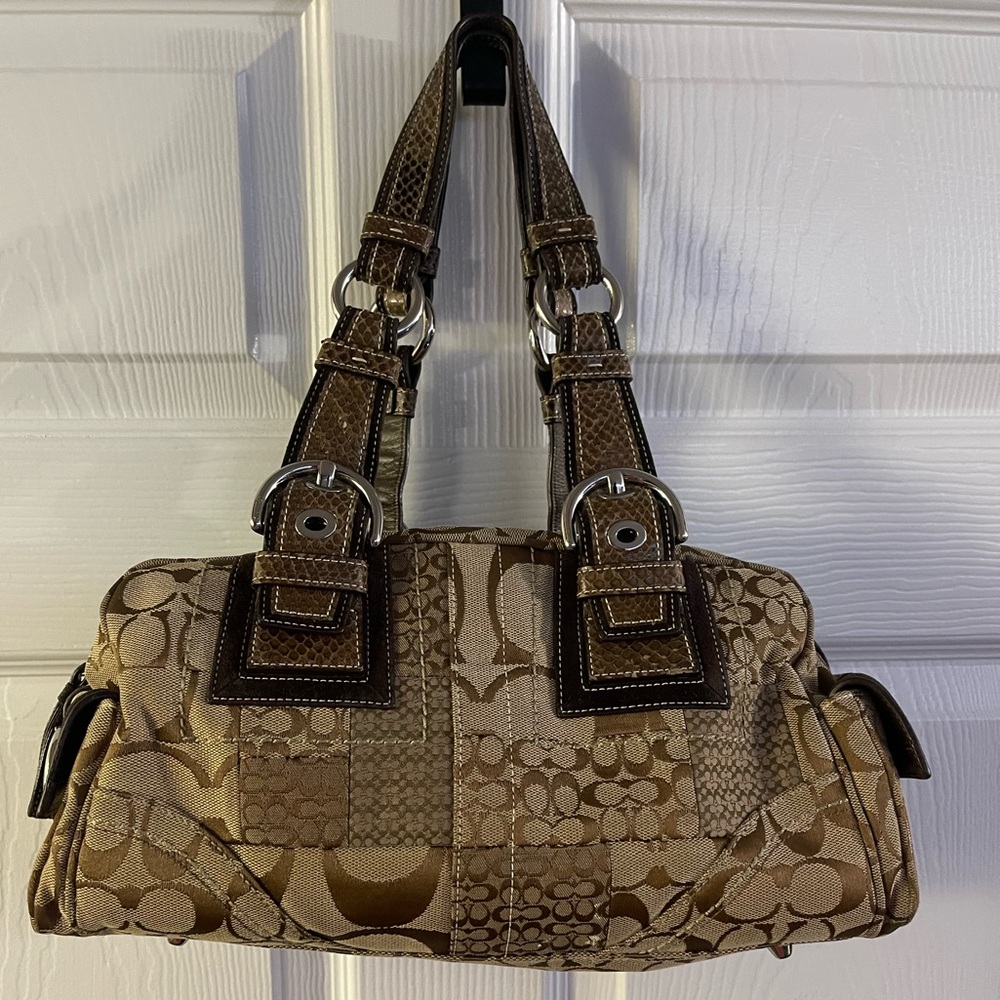 Coach Brown Tan Shoulder Bag with Signature Monogram